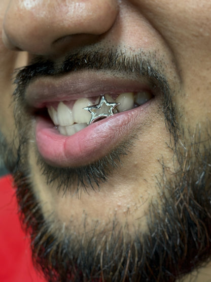 Liquid Star - Large Star Grillz - 2 Teeth (Double Cap) 925 Sterling Silver